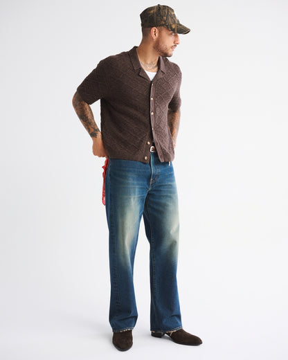 Abercrombie Crochet-Style Button-Through Sweater Polo