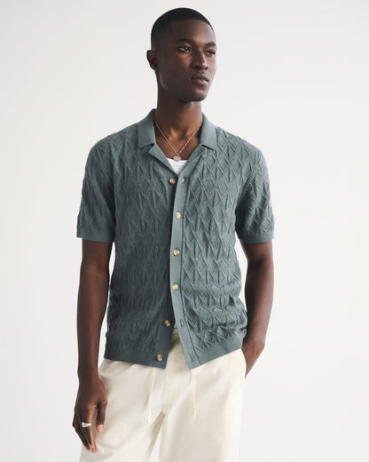 Abercrombie Diamond Stitch Button-Through Sweater Polo