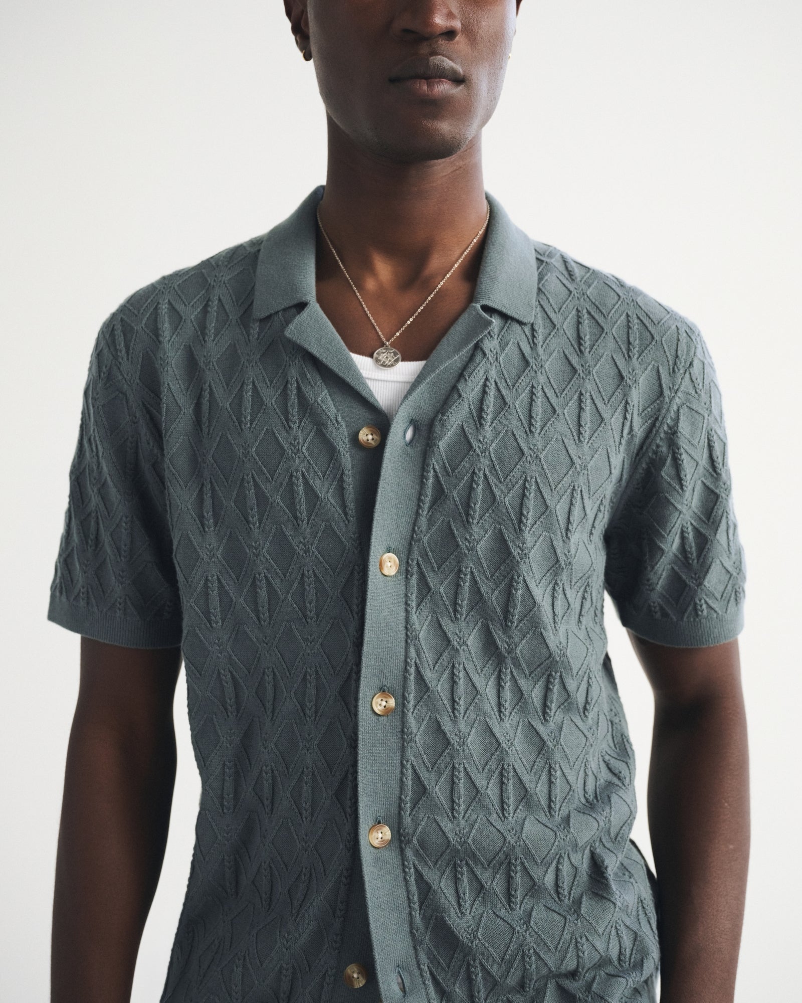 Abercrombie Diamond Stitch Button-Through Sweater Polo