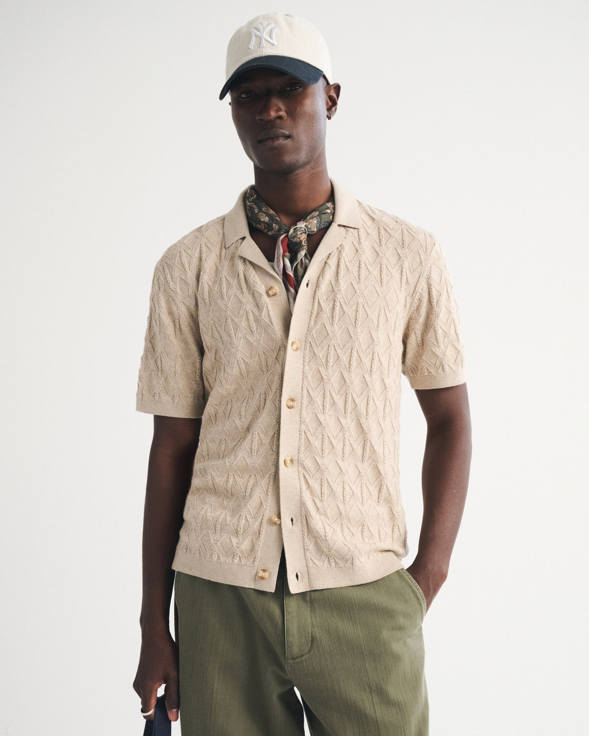 Abercrombie Diamond Stitch Button-Through Sweater Polo