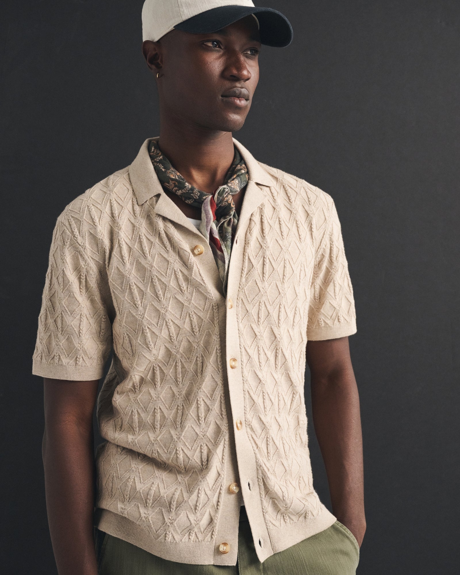 Abercrombie Diamond Stitch Button-Through Sweater Polo