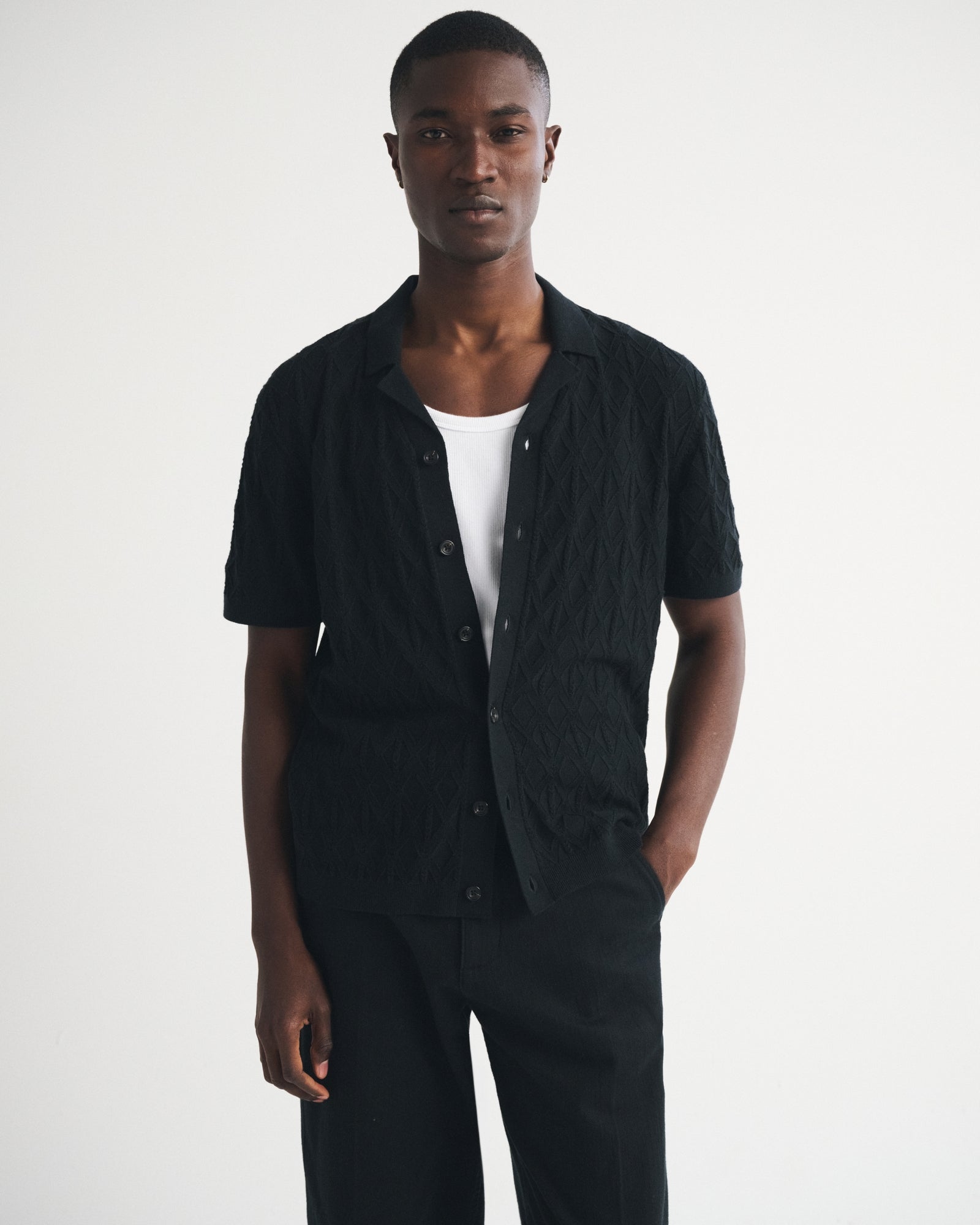 Abercrombie Diamond Stitch Button-Through Sweater Polo