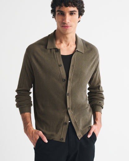 Abercrombie Long-Sleeve Button-Through Collared Sweater