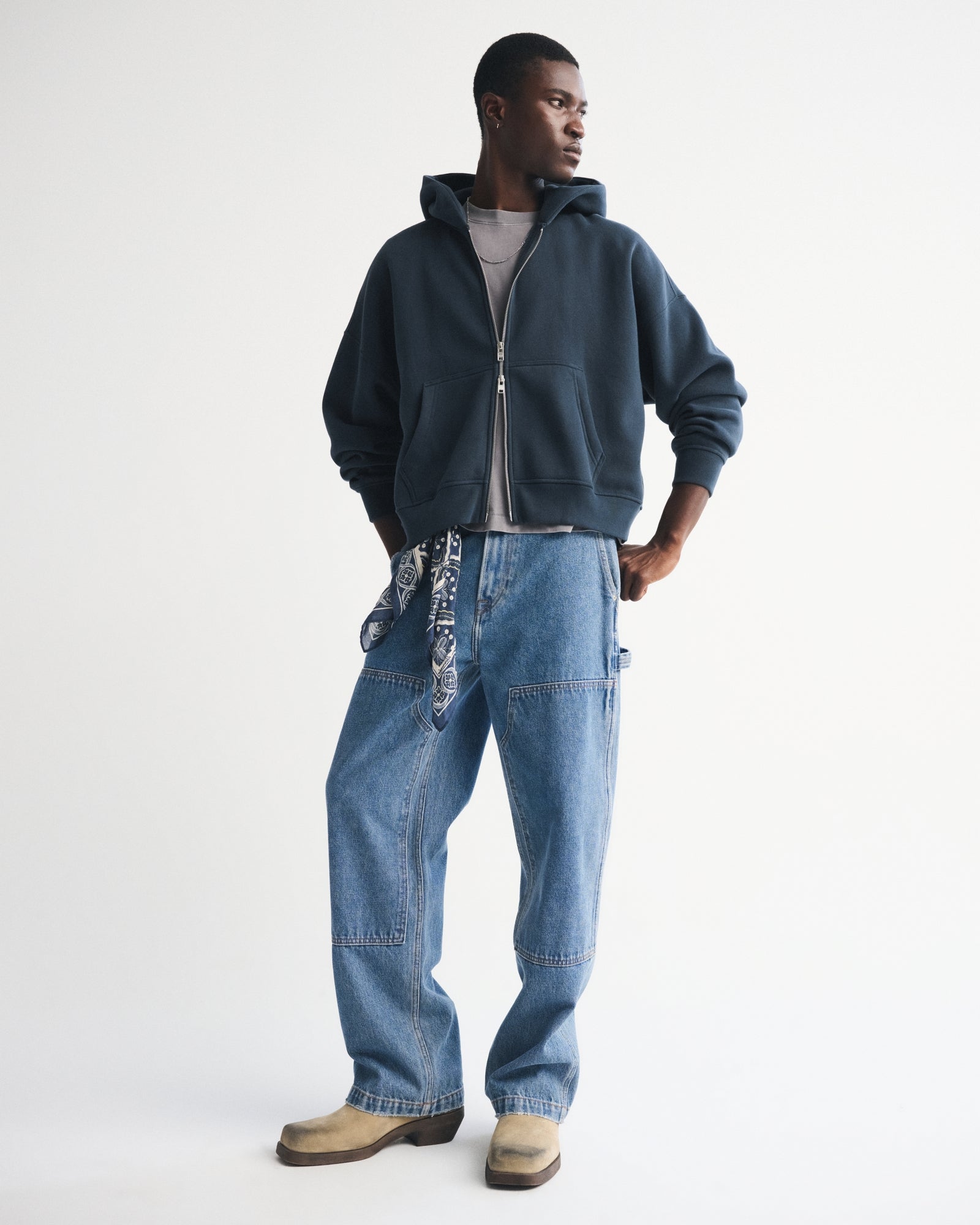 Abercrombie Essential Cropped Full-Zip Hoodie