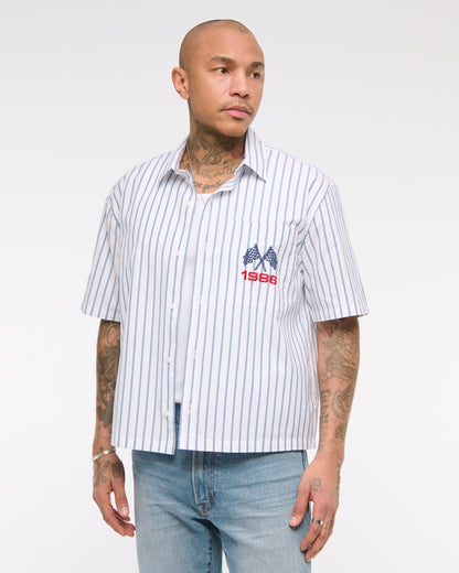 Abercrombie Short-Sleeve Racing Workwear Button-Up Shirt