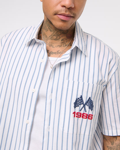 Abercrombie Short-Sleeve Racing Workwear Button-Up Shirt
