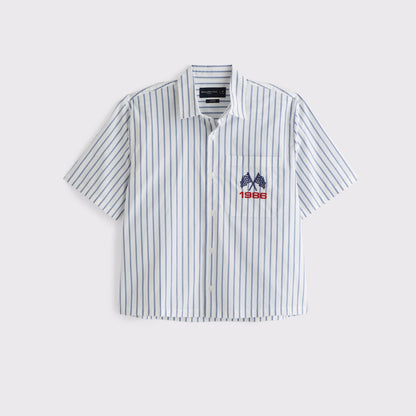 Abercrombie Short-Sleeve Racing Workwear Button-Up Shirt