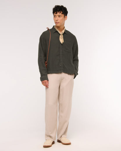 Abercrombie Cropped 100% Linen Button-Up Shirt