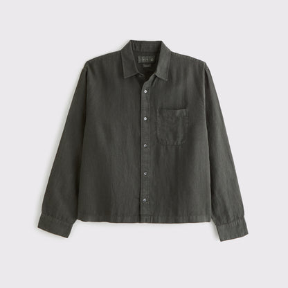 Abercrombie Cropped 100% Linen Button-Up Shirt