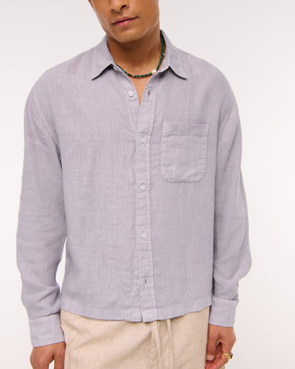 Abercrombie Cropped 100% Linen Button-Up Shirt
