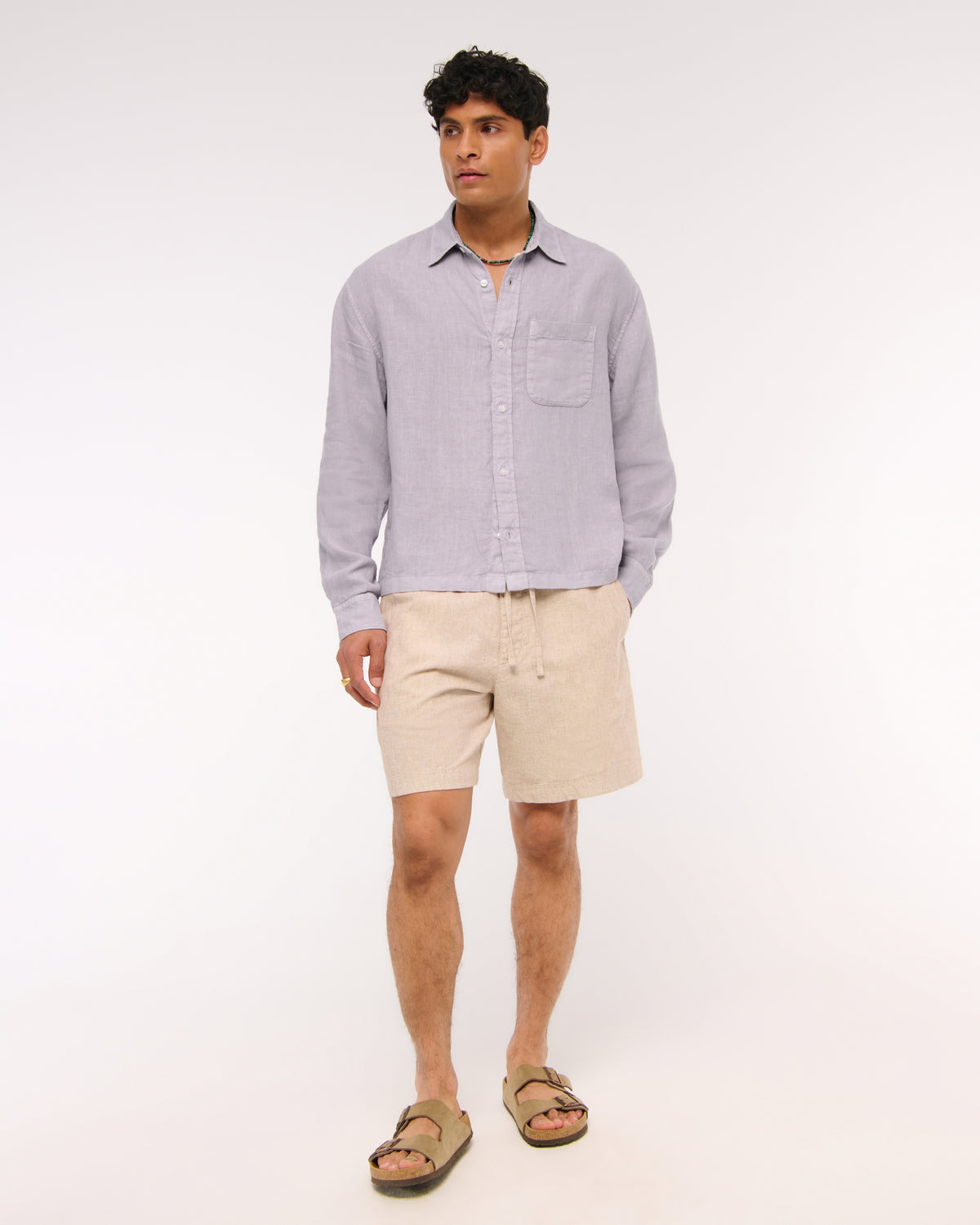 Abercrombie Cropped 100% Linen Button-Up Shirt