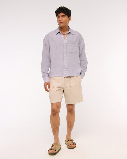 Abercrombie Cropped 100% Linen Button-Up Shirt