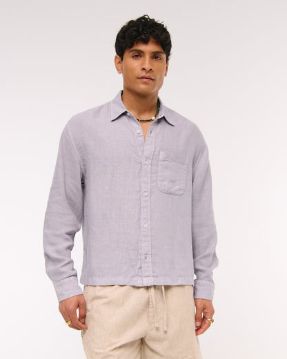 Abercrombie Cropped 100% Linen Button-Up Shirt