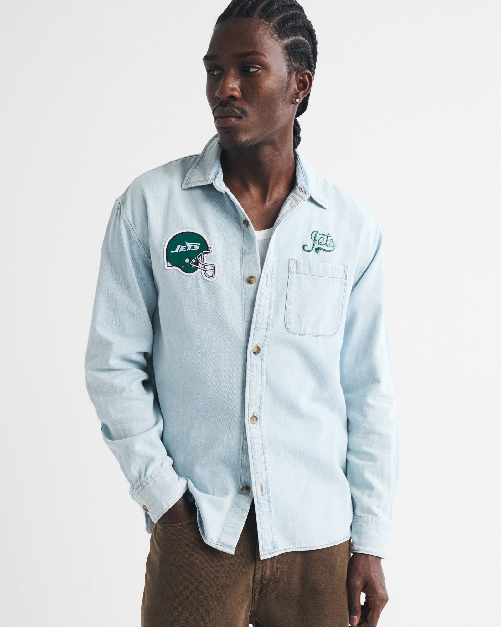 Abercrombie New England Patriots Denim Button-Up Shirt