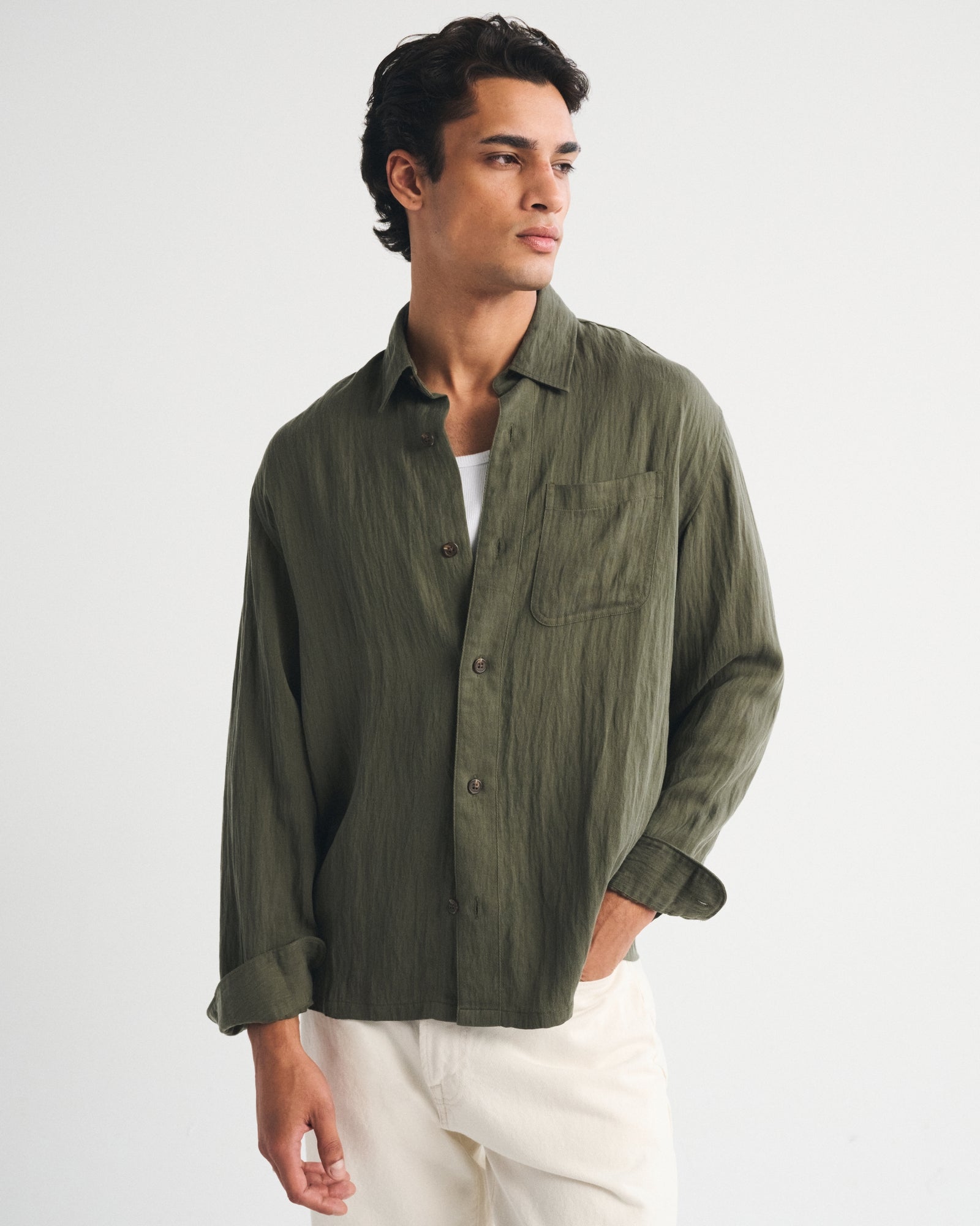 Abercrombie Lyocell-Blend Button-Up Shirt