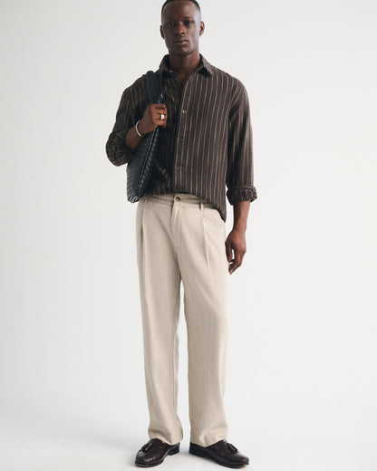 Abercrombie Linen-Blend Relaxed Pleated Hybrid-Waist Trouser