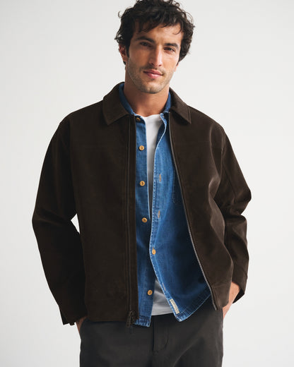 Abercrombie Easy Vegan Suede Zip Trucker Jacket