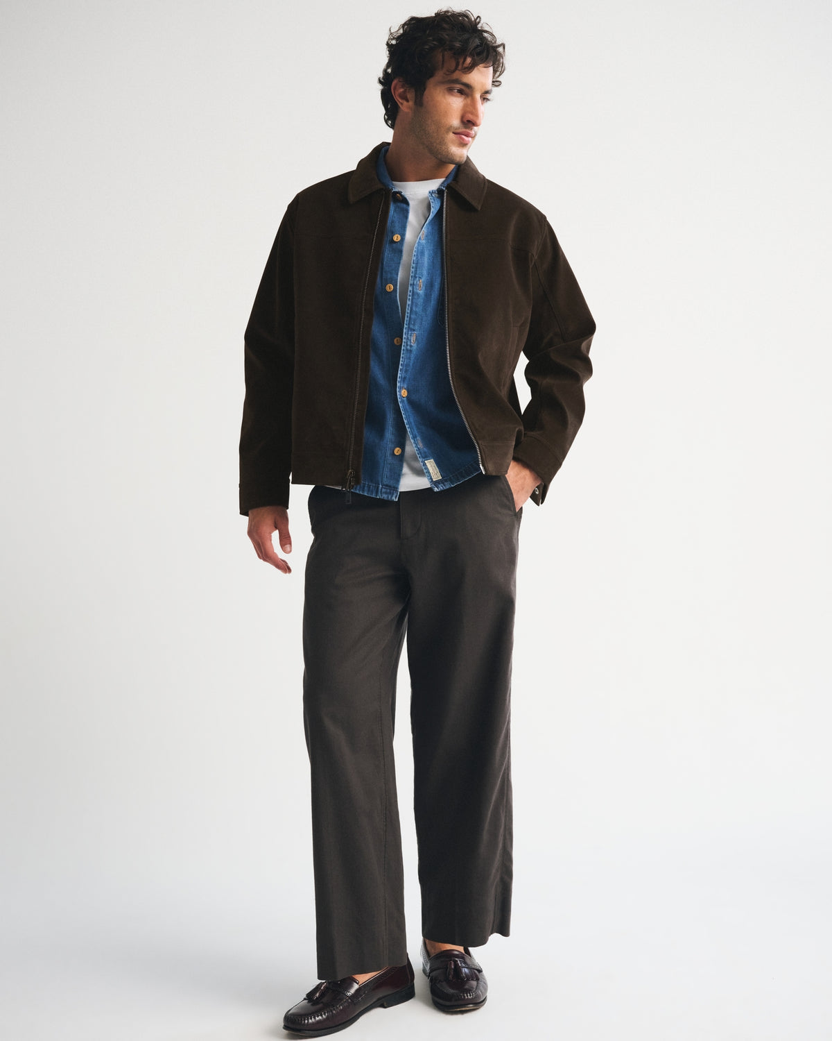 Abercrombie Easy Vegan Suede Zip Trucker Jacket