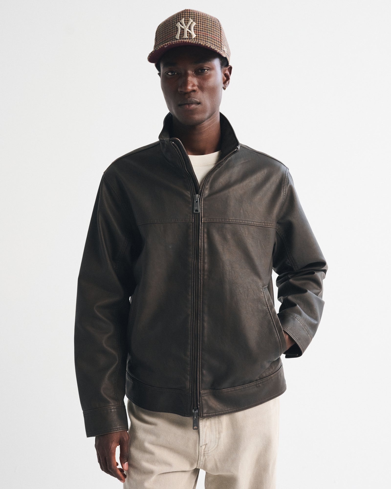 Abercrombie Leather Mock Neck Zip Jacket