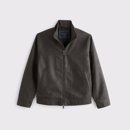 Abercrombie Leather Mock Neck Zip Jacket