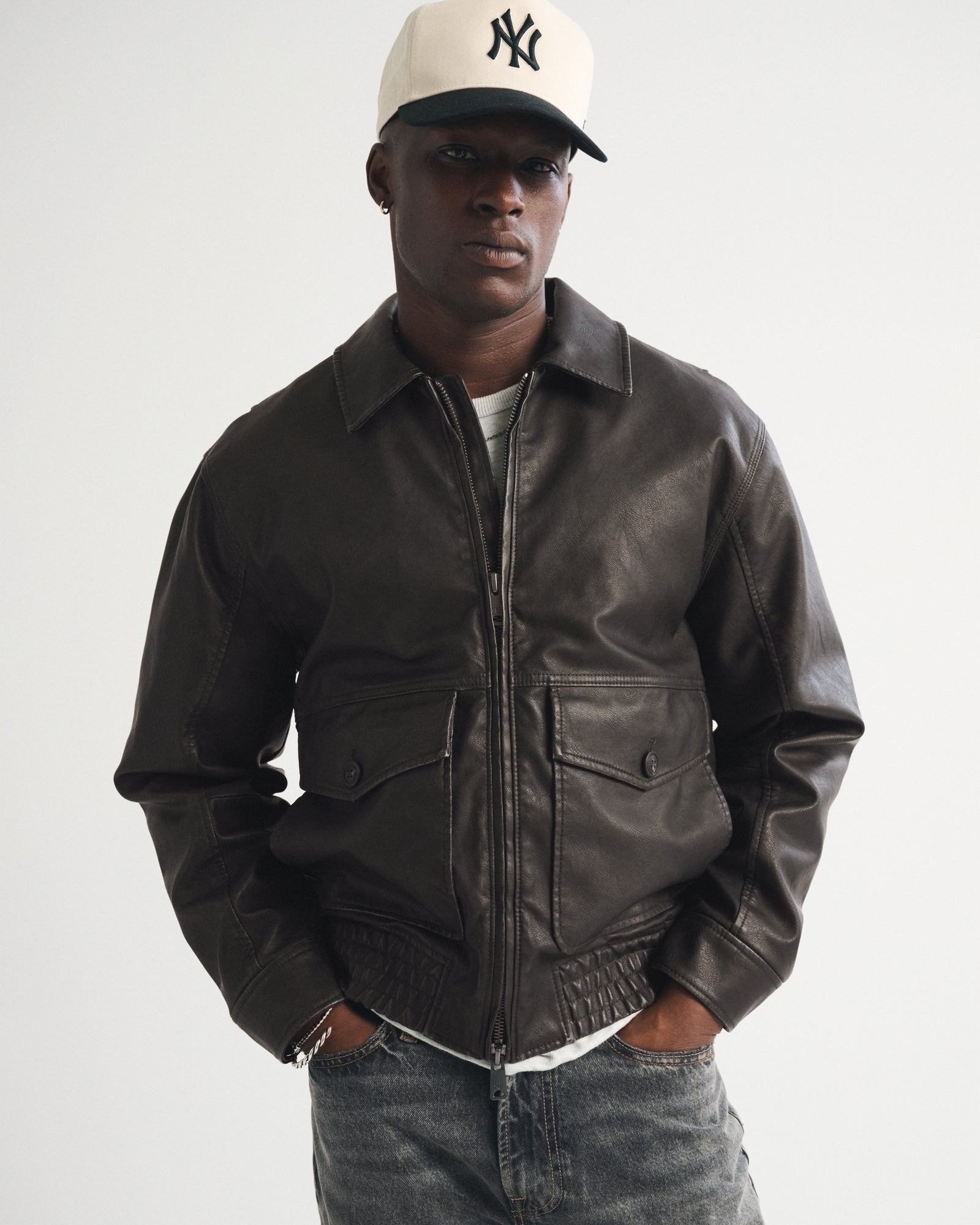 Abercrombie Vegan Leather Bomber Jacket