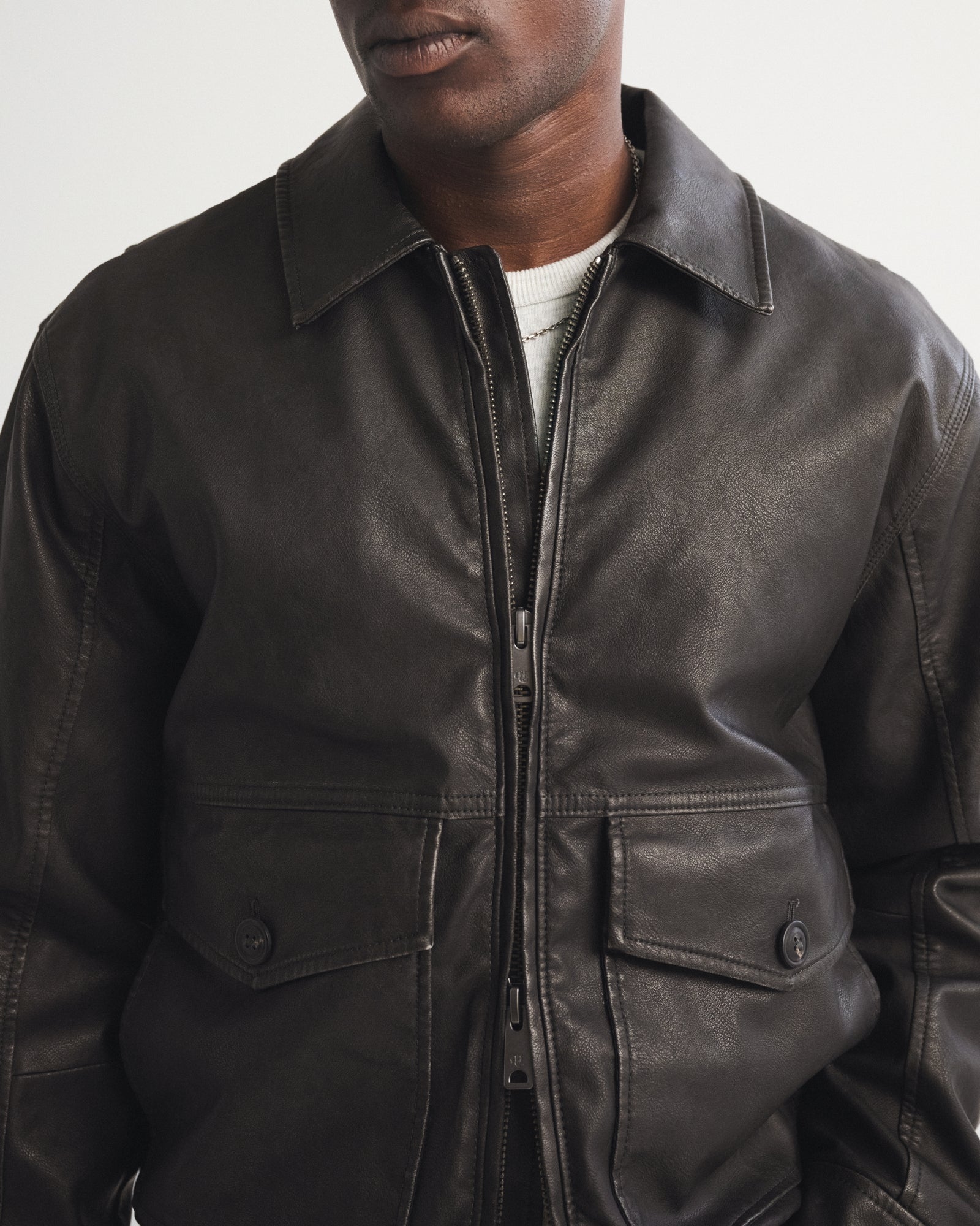 Abercrombie Vegan Leather Bomber Jacket