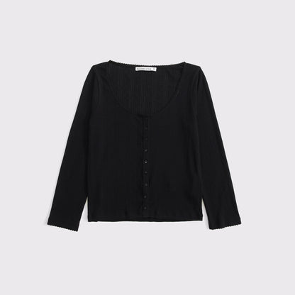 Abercrombie 3/4 Sleeve Pointelle Button-Through Top