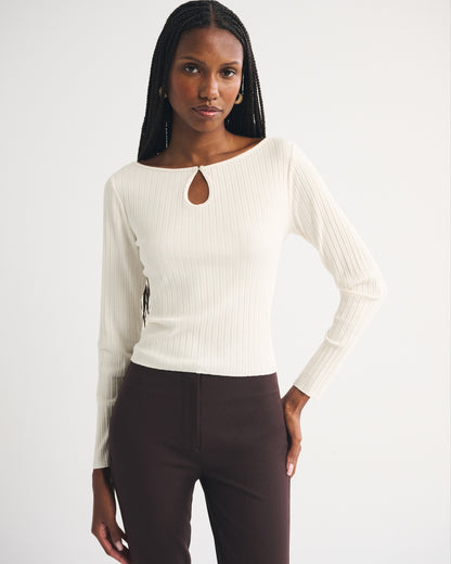 Abercrombie Long-Sleeve Rib Keyhole Top
