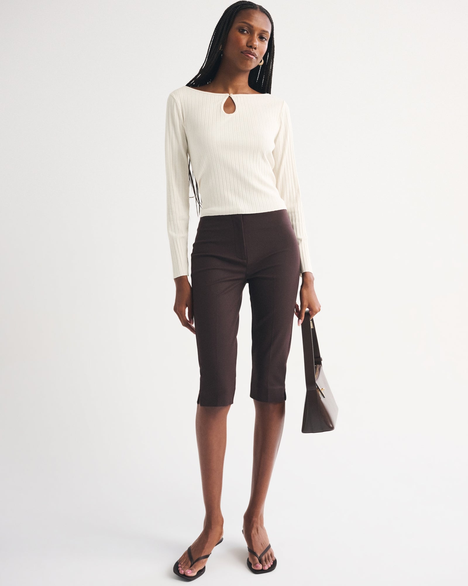 Abercrombie Long-Sleeve Rib Keyhole Top