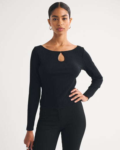 Abercrombie Long-Sleeve Rib Keyhole Top