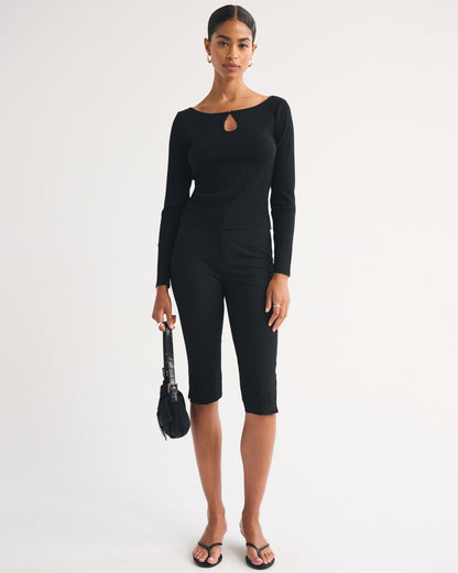 Abercrombie Long-Sleeve Rib Keyhole Top