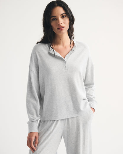 Abercrombie Long-Sleeve Cozy Lounge Knit Oversized Henley Top