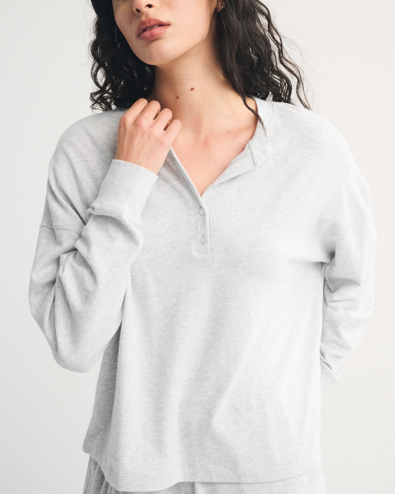 Abercrombie Long-Sleeve Cozy Lounge Knit Oversized Henley Top