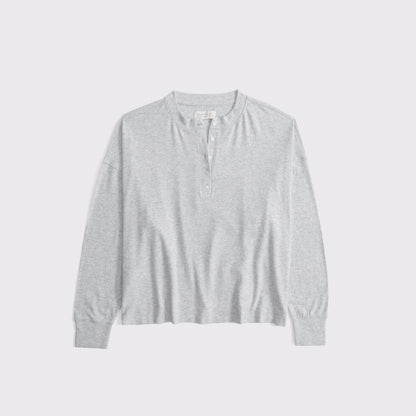 Abercrombie Long-Sleeve Cozy Lounge Knit Oversized Henley Top