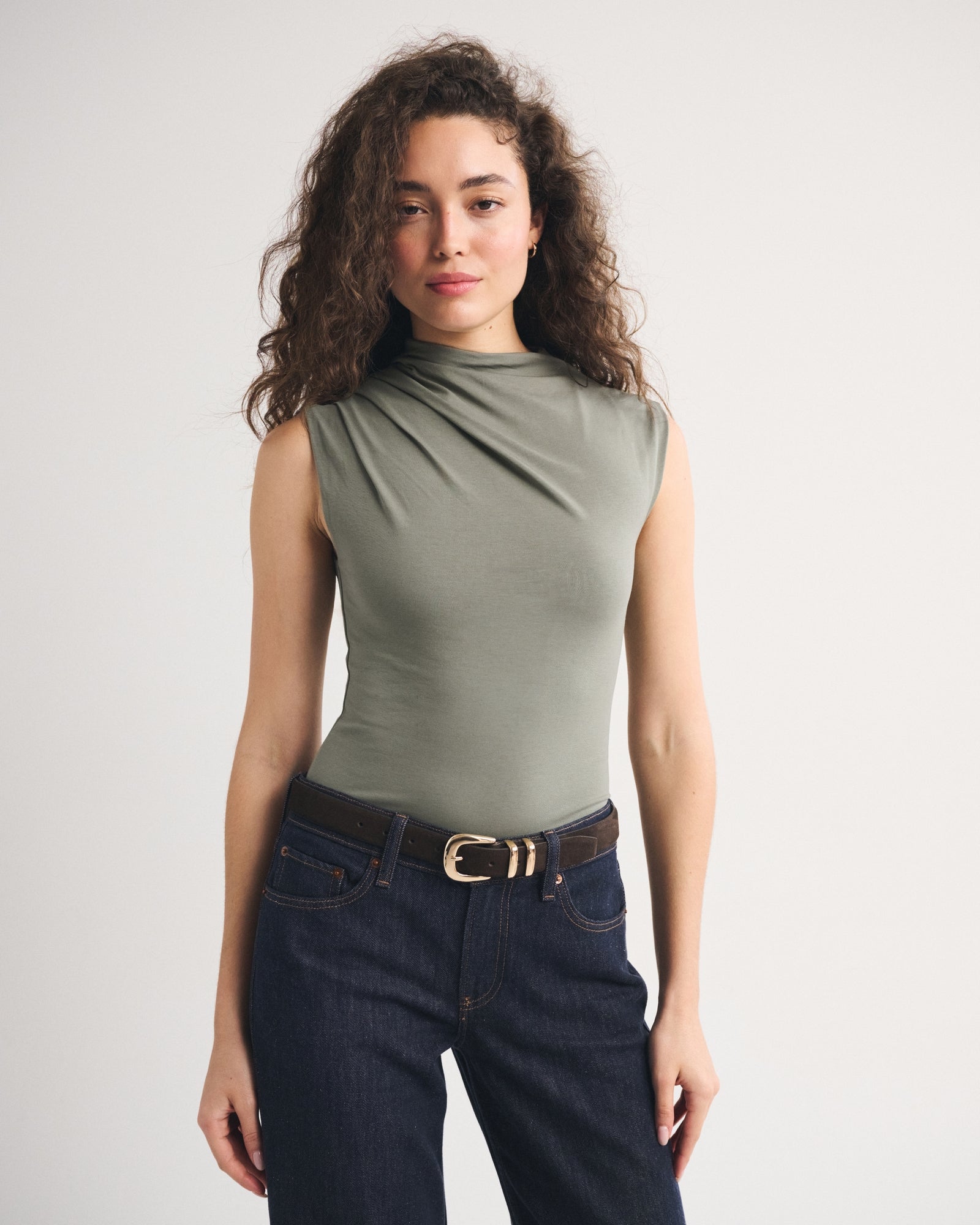 Abercrombie Pleated Mock Neck Top