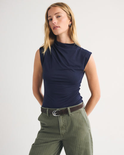 Abercrombie Pleated Mock Neck Top