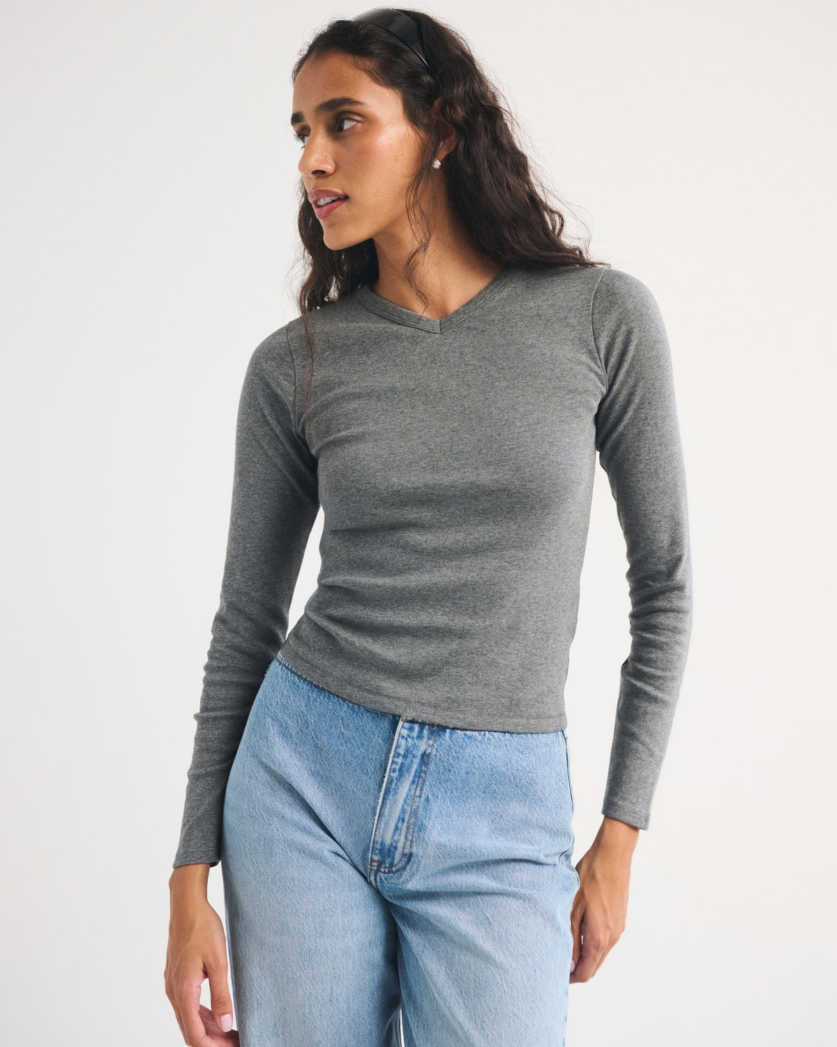 Abercrombie Long-Sleeve Tuckable Jersey V-Neck Baby Tee