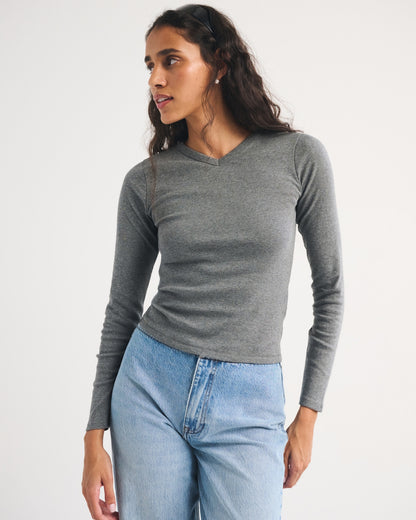 Abercrombie Long-Sleeve Tuckable Jersey V-Neck Baby Tee