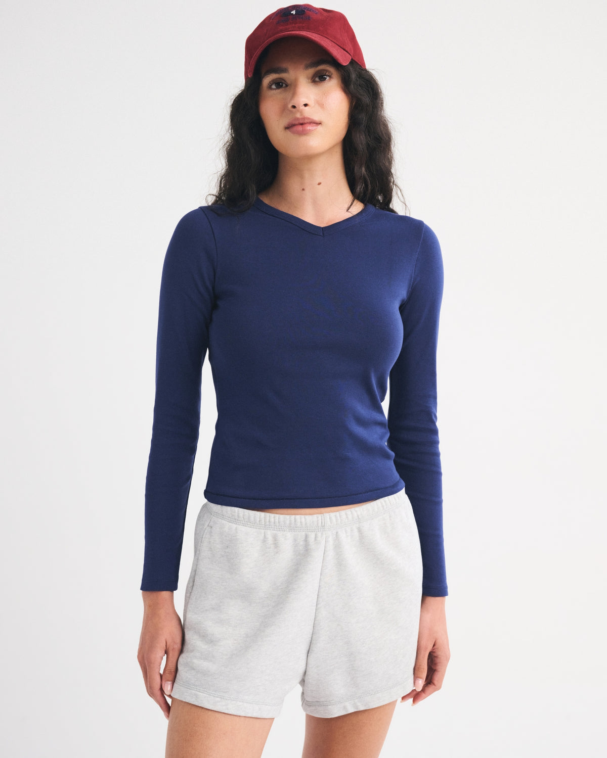 Abercrombie Long-Sleeve Tuckable Jersey V-Neck Baby Tee