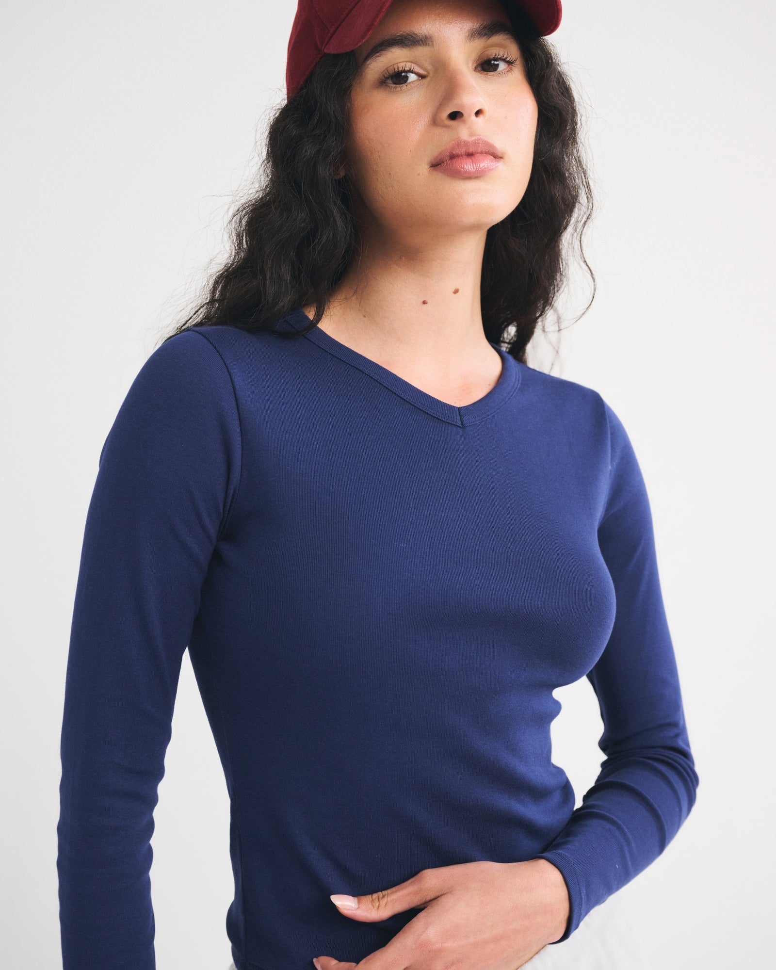 Abercrombie Long-Sleeve Tuckable Jersey V-Neck Baby Tee