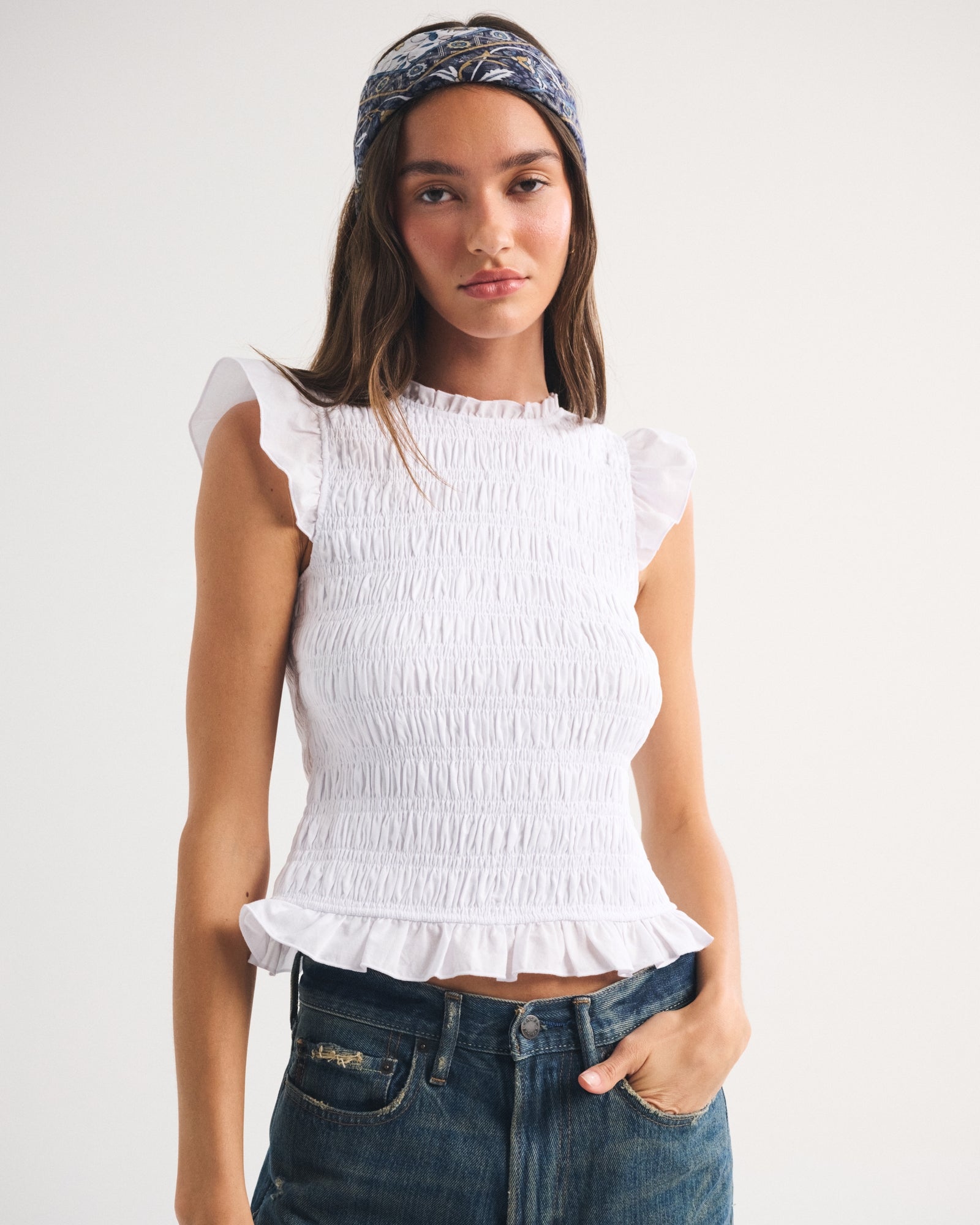 Abercrombie 100% Cotton Tie-Back Smocked Top