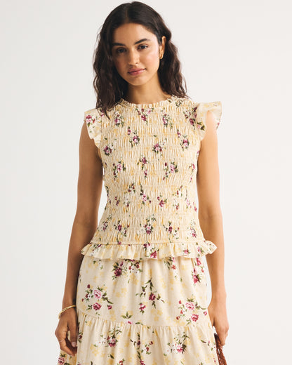Abercrombie 100% Cotton Tie-Back Smocked Top