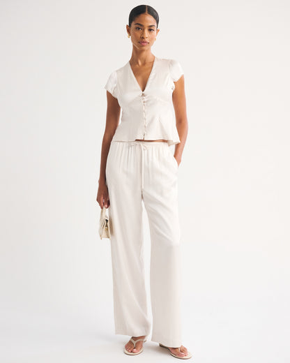 Abercrombie Lace-Trim Satin Button-Up Blouse