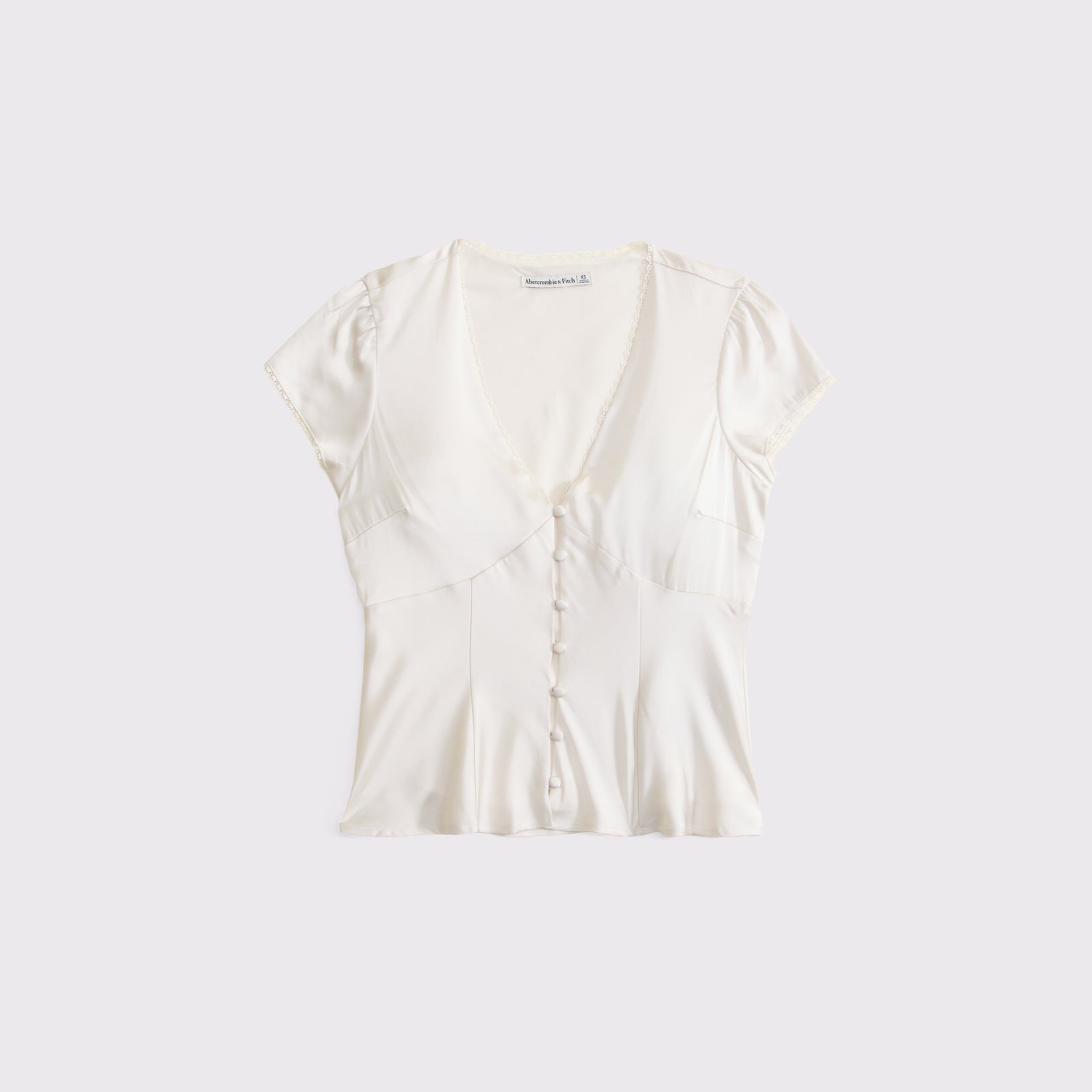 Abercrombie Lace-Trim Satin Button-Up Blouse
