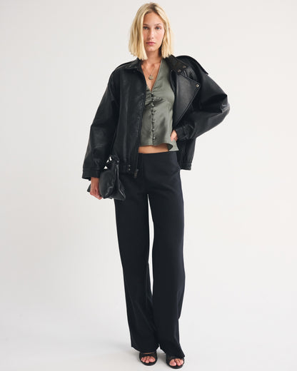 Abercrombie Lace-Trim Satin Button-Up Blouse