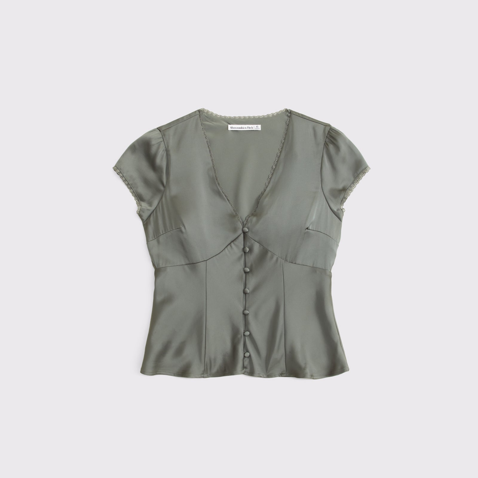 Abercrombie Lace-Trim Satin Button-Up Blouse