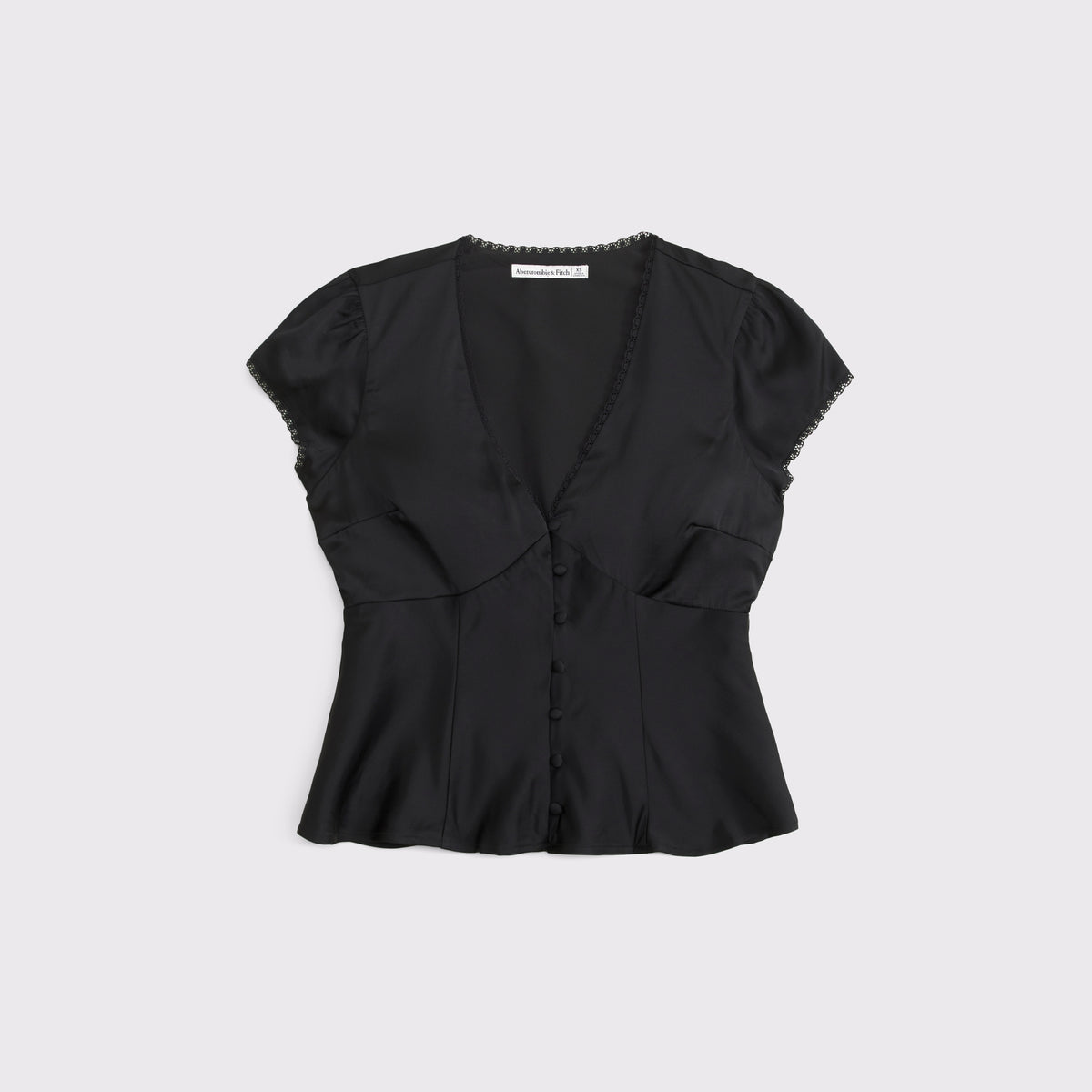 Abercrombie Lace-Trim Satin Button-Up Blouse