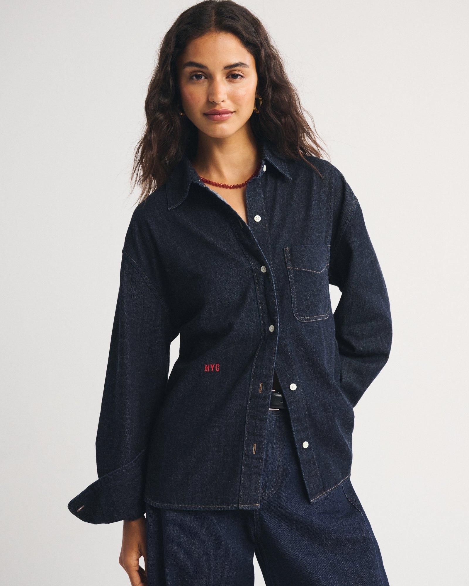 Abercrombie Abbode Oversized Embroidered Denim Shirt