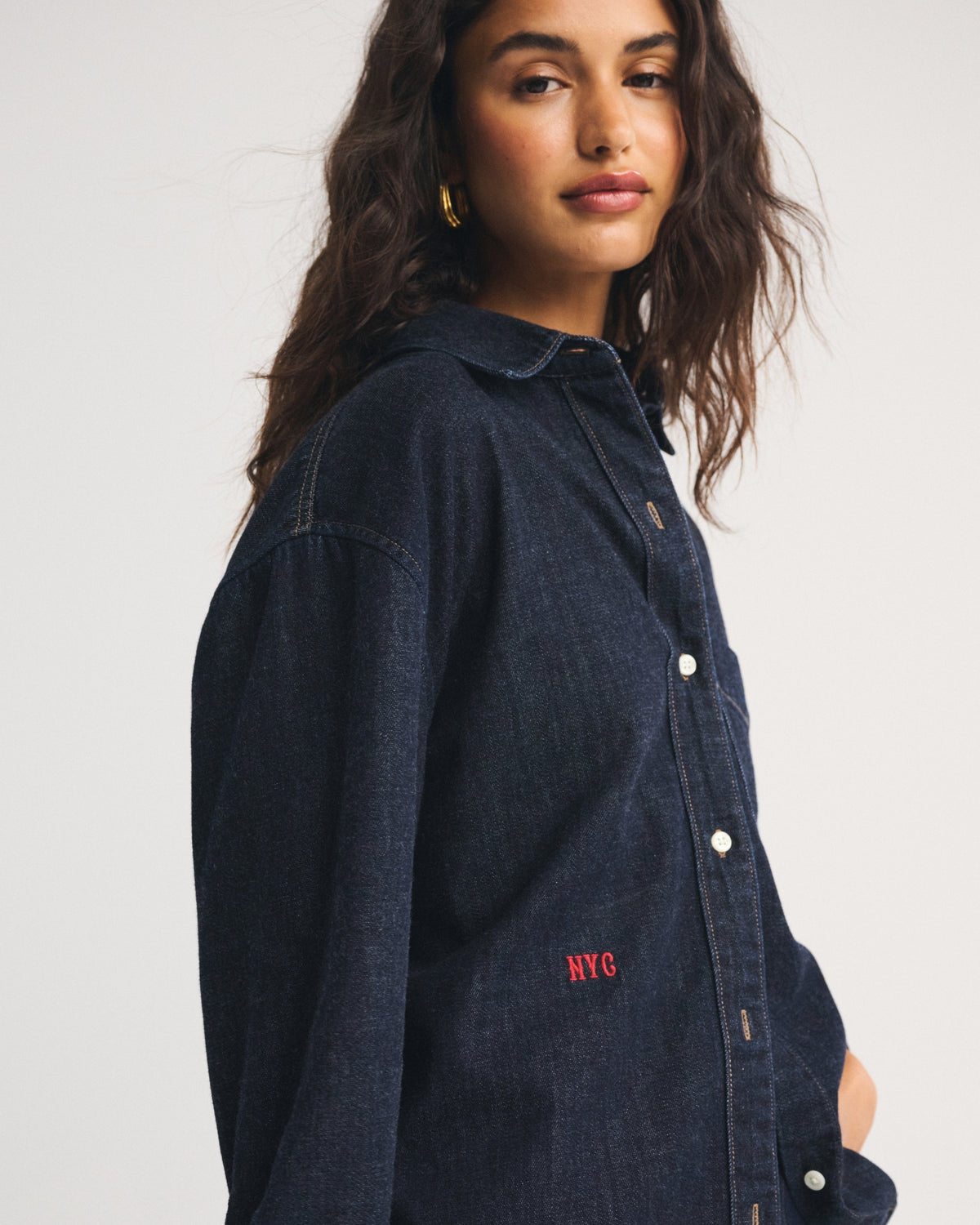 Abercrombie Abbode Oversized Embroidered Denim Shirt