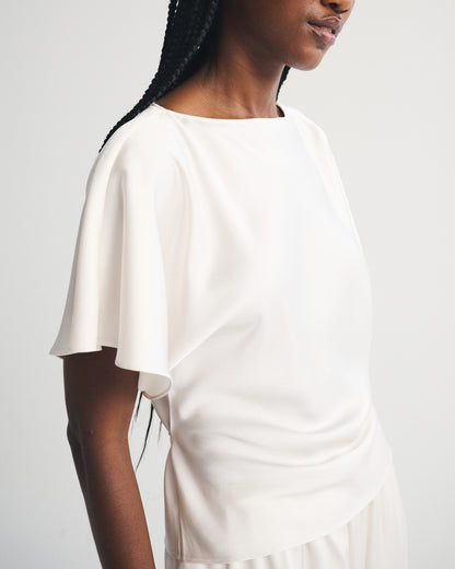 Abercrombie Satin Flutter Sleeve Slash Top